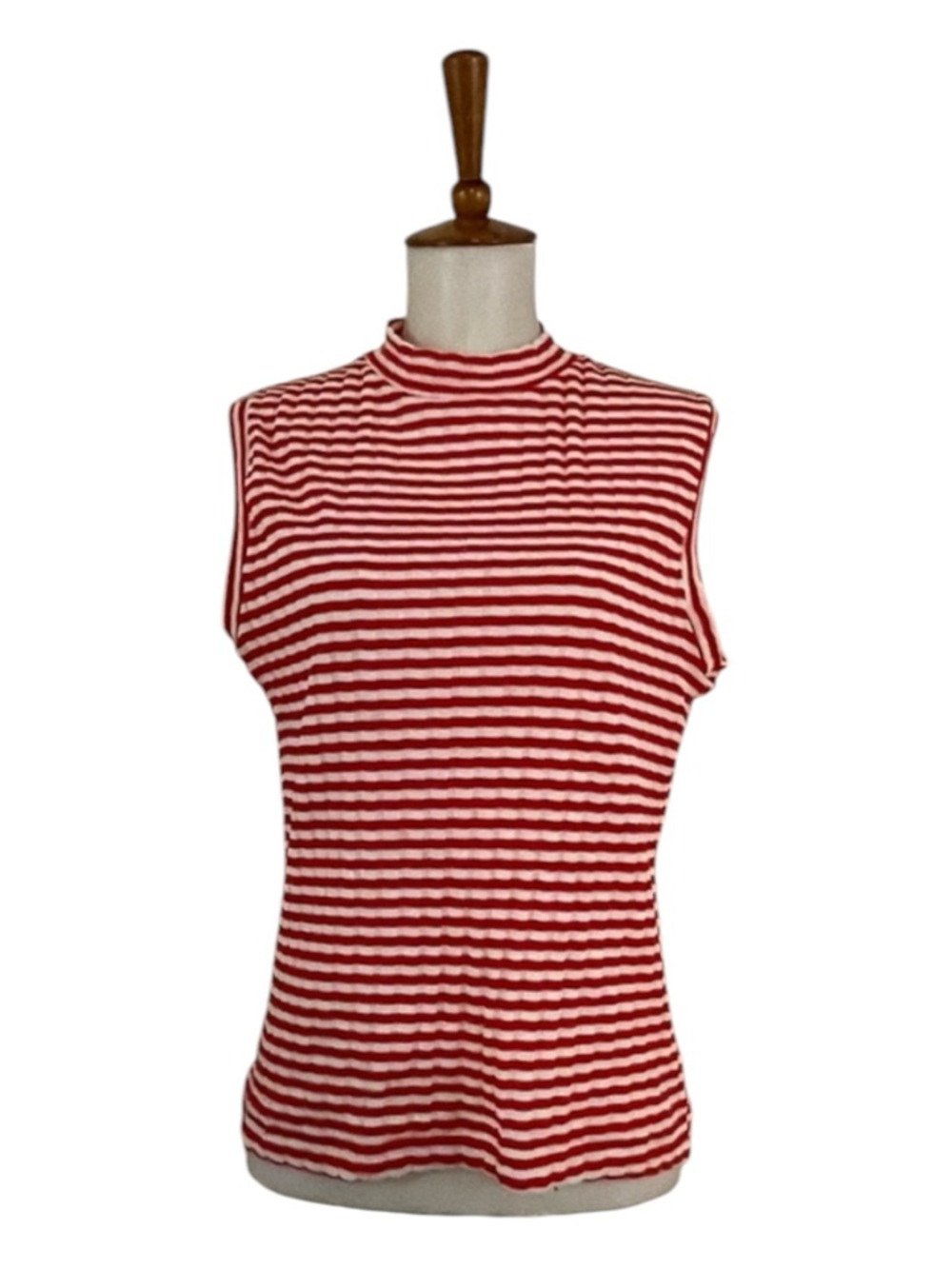Vintage‎ 70s Red White Striped Sleeveless Top Women’s L Retro Casual Pinup Cute